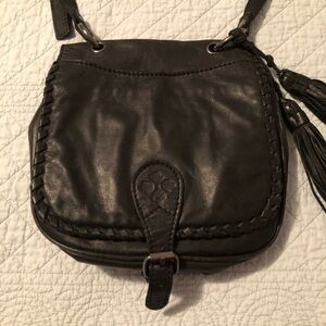 Patricia Nash Karisa black leather crossbody purse saddlebag.